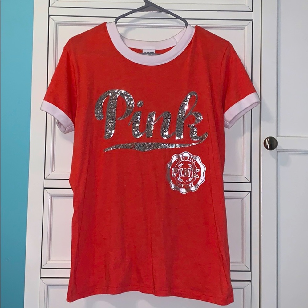 victoria’s secret pink coral sequin tee
